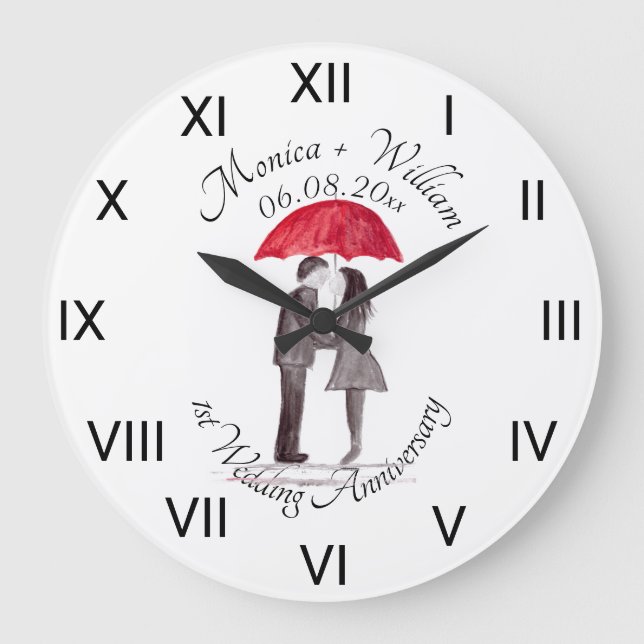 Grande Horloge Ronde Mariage couple Papier Anniversaire chiffres romain (Recto)