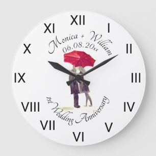 Grande Horloge Ronde Mariage couple Papier Anniversaire chiffres romain