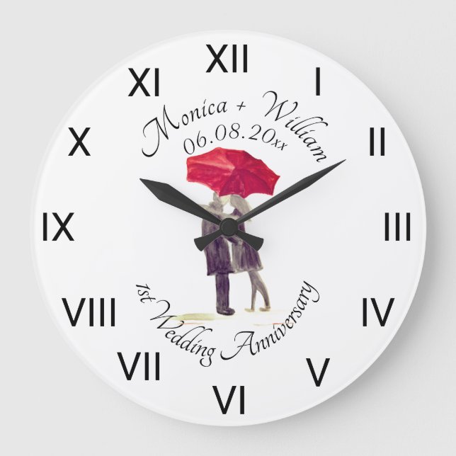 Grande Horloge Ronde Mariage couple Papier Anniversaire chiffres romain (Recto)