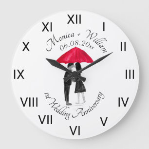 Grande Horloge Ronde Mariage couple Papier Anniversaire Romain Numéros 