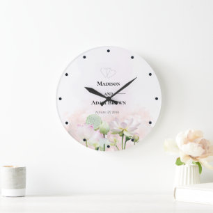 Grande Horloge Ronde Mariage d'aquarelle pour les lentilles et les lent