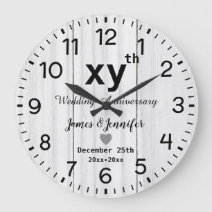 Grande Horloge Ronde Mariage en bois blanc rustique Anniversaire Person