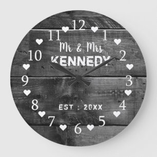 Grande Horloge Ronde Mariage en bois noir