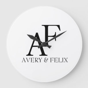Grande Horloge Ronde Mariage Monogram noir et blanc Elegant invité