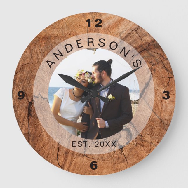 Grande Horloge Ronde Mariage photo personnalisé (Recto)