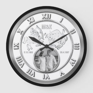 Grande Horloge Ronde Mariage photo Zodiac Couple Monogramme Vos Signes