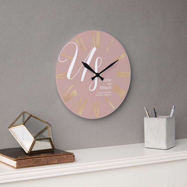 Grande Horloge Ronde MARIAGE romantique moderne américain sur Dusty Pin (Bureau)