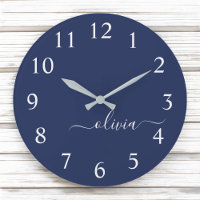 Marine Bleu Blanc moderne Script Girl Monogramme N