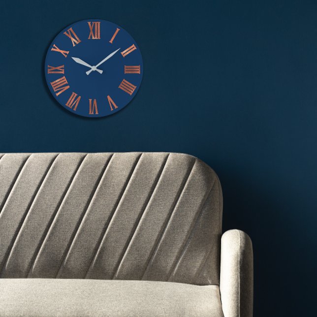 Grande Horloge Ronde Marine Rose cuivre or minimal Métal urbain grand (Navy Copper Rose Gold Minimal Metallic Urban Large Large Clock)