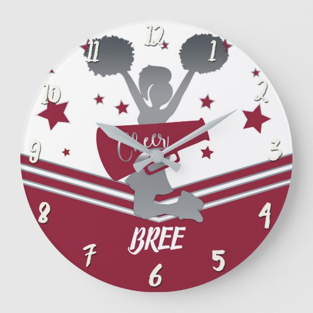 Grande Horloge Ronde Maroon Stars Argent Cheer Filles Cheer (Recto)