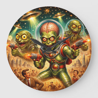 Grande Horloge Ronde Martian Mayhem Retro Sci-Fi