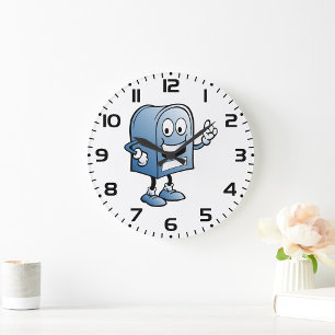 Grande Horloge Ronde Mascotte de boîte aux lettres joyeux bleu caractèr