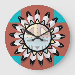 Grande Horloge Ronde Masque Hopi de l'art Abstrait amérindien