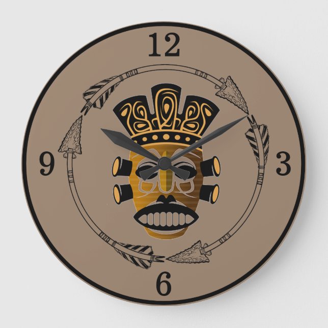 Grande Horloge Ronde Masque Tribal Africain (Recto)