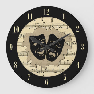 Grande Horloge Ronde Masques antiques de musique et de théâtre avec d