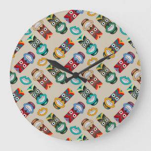 Grande Horloge Ronde Masques tribaux ethniques