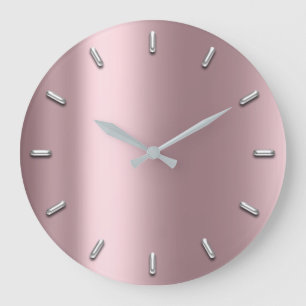 Grande Horloge Ronde Mauve Pink Metallic Minimum Silver Gray