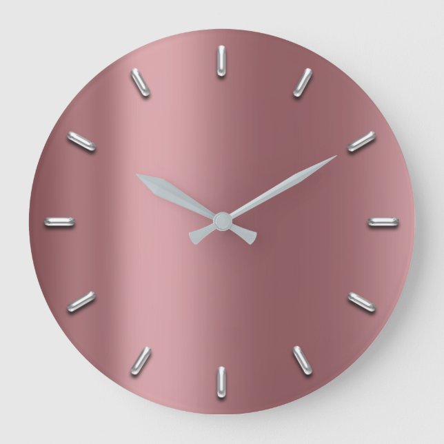 Grande Horloge Ronde Mauve Rose Métallo Minimal Silver Red Bean (Recto)