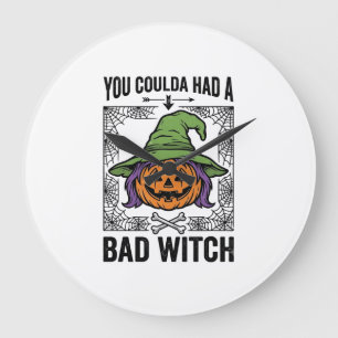 Grande Horloge Ronde Méchante Sorcière Drôle de Citrouille d'Halloween 