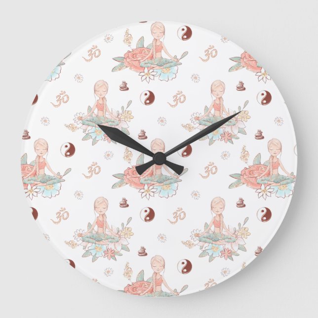 Grande Horloge Ronde Médaille Zen Yoga Lotus Namaste Pastel (Recto)