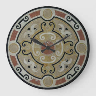 Grande Horloge Ronde Médaillon de marbre de mosaïque