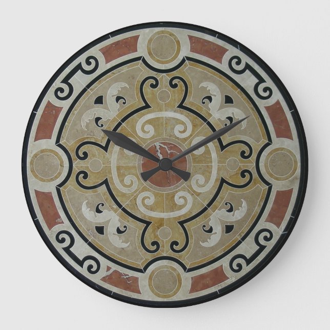 Grande Horloge Ronde Médaillon en mosaïque de marbre (Recto)