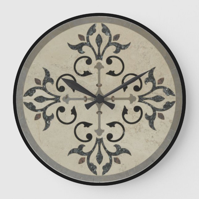 Grande Horloge Ronde Médaillon en mosaïque de marbre 2 (Recto)