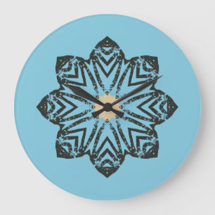 Grande Horloge Ronde Médaillon floral géométrique en détresse