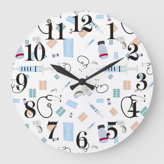 Grande Horloge Ronde Médecin de santé Motif Fournitures Médicales (Recto)