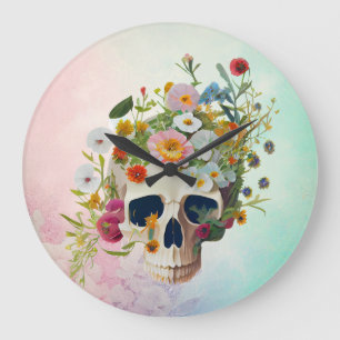 Grande Horloge Ronde médecin vintage anatomie crâne fleuriste