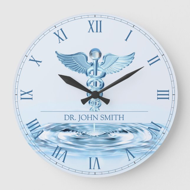 Grande Horloge Ronde Médicale Blue Hermes Rod Caduceus Water Riples (Recto)