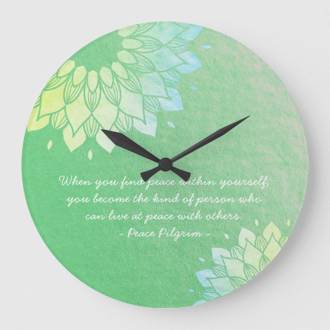 Grande Horloge Ronde Méditation Yoga Instructeur Green Gold Foil Mandal (Recto)