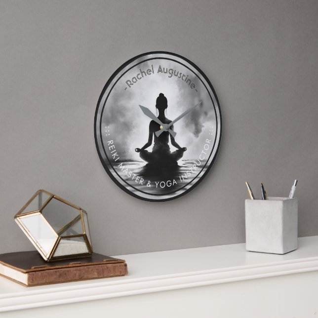 Grande Horloge Ronde Méditation Yoga Instructeur Lotus Pose Peinture à  (Bureau)