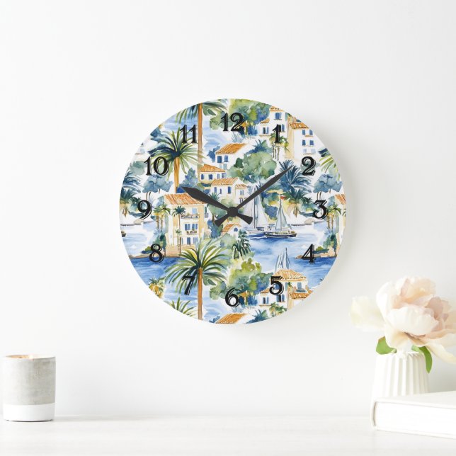 Grande Horloge Ronde Méditerranéen Tropical   (Maison)