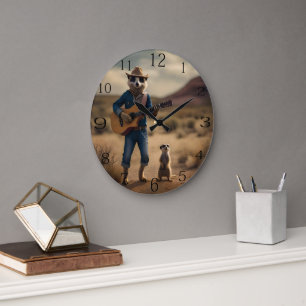 Grande Horloge Ronde Meerkat Duet : Se battre ensemble en harmonie,