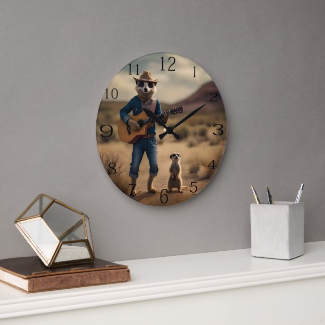 Grande Horloge Ronde Meerkat Duet : Se battre ensemble en harmonie, (Bureau)
