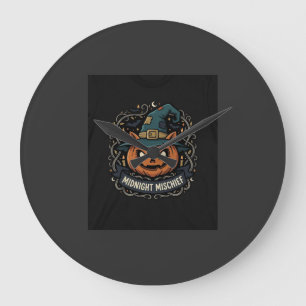 Grande Horloge Ronde Méfait de citrouille de minuit d'Halloween