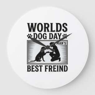 Grande Horloge Ronde Meilleur Ami de l'Homme Jour de Chien Vintage