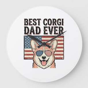 Grande Horloge Ronde Meilleur Papa Corgi Patriote Vintage T-Shirt Chien