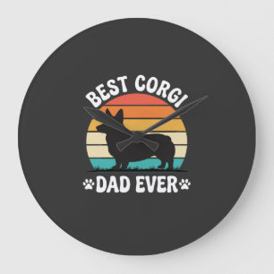 Grande Horloge Ronde Meilleur Papa Corgi Rétro Chien