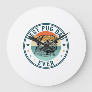 Grande Horloge Ronde Meilleur Papa Pug Ever Chemise Chien Gravure Vinta