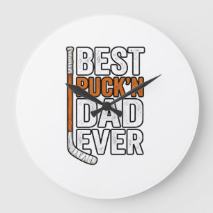 Grande Horloge Ronde Meilleur Puck'n Papa Hockey Père Vector Design_1