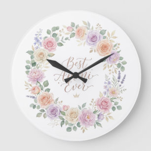 Grande Horloge Ronde Meilleure Ammi Jamais Rose Pastel Pivoine Lavande 