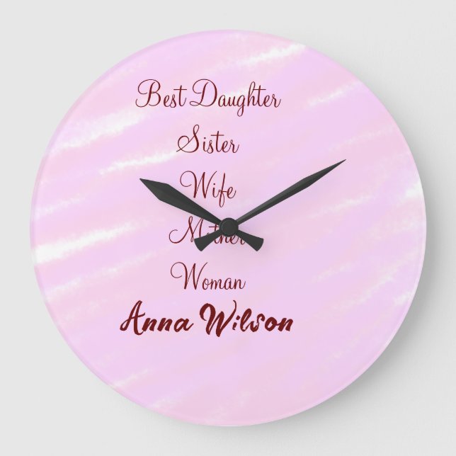 Grande Horloge Ronde Meilleure femme mère épouse fille ajouter nom text (Recto)