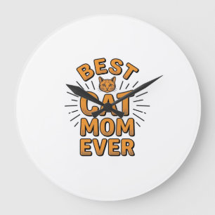 Grande Horloge Ronde Meilleure Maman de Chat Vintage Gravure Design_1