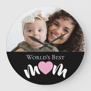 Grande Horloge Ronde Meilleure Maman du Monde Photo Script Personnalisé
