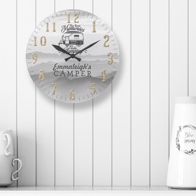 Grande Horloge Ronde Meilleurs Souvenirs Fabriqué Camper Glamping Perso (Créateur téléchargé)