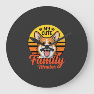 Grande Horloge Ronde Membre de la famille Corgi mignon amateur de chien