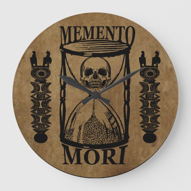 Grande Horloge Ronde Mémento mori crâne sablier (Recto)