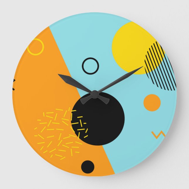 Grande Horloge Ronde Memphis, hipster, tendance, art de l'illustration  (Recto)